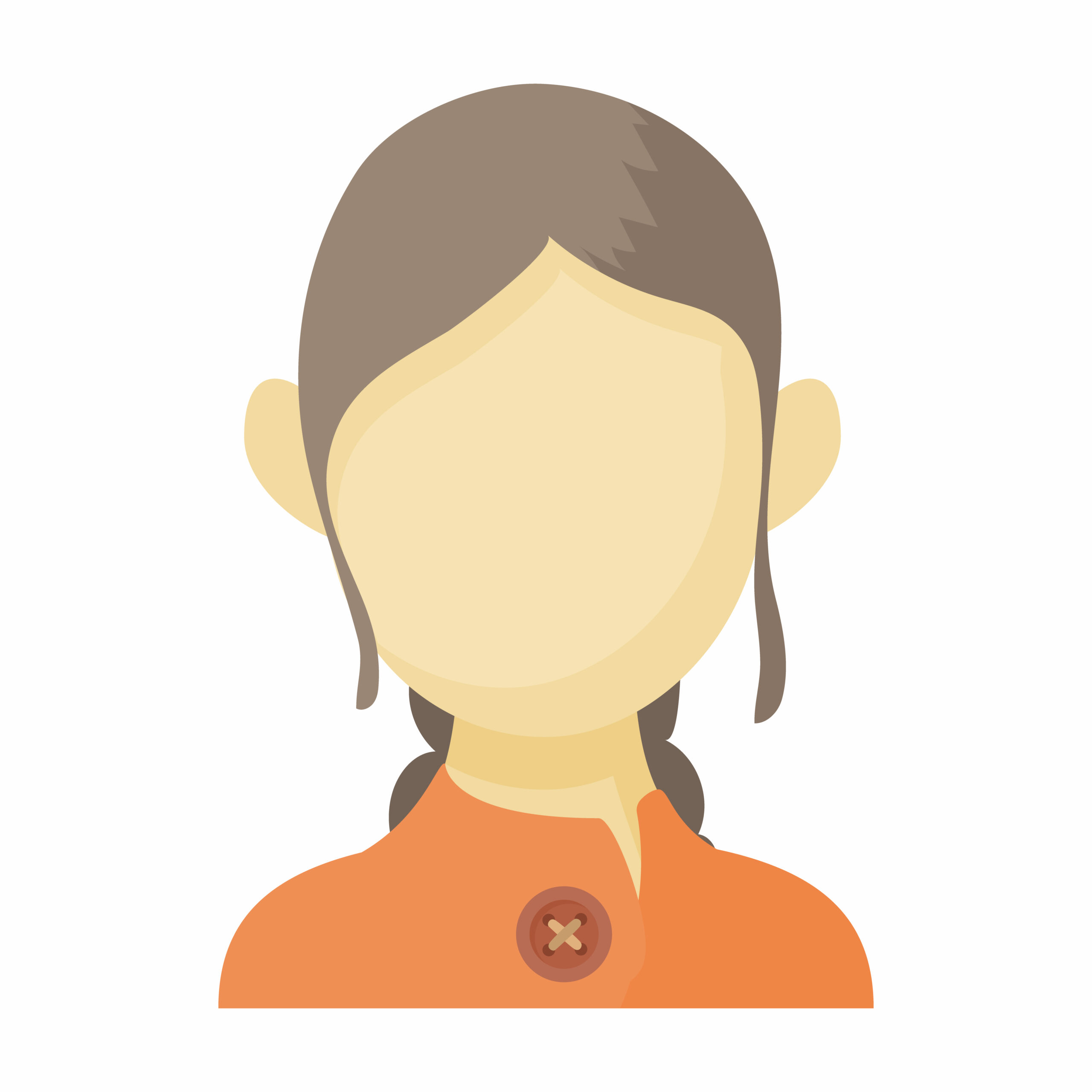 Avatar brown-haired woman icon in cartoon style. Faceless girl isolated on white background